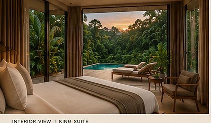 Terra bungalow king suite looking out to the plunge pool and rainforest canopy